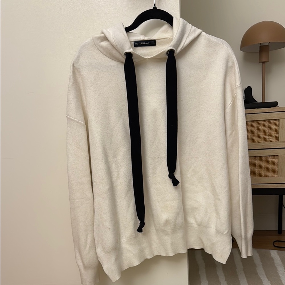 Zara Cream Hoodie with Black Accents